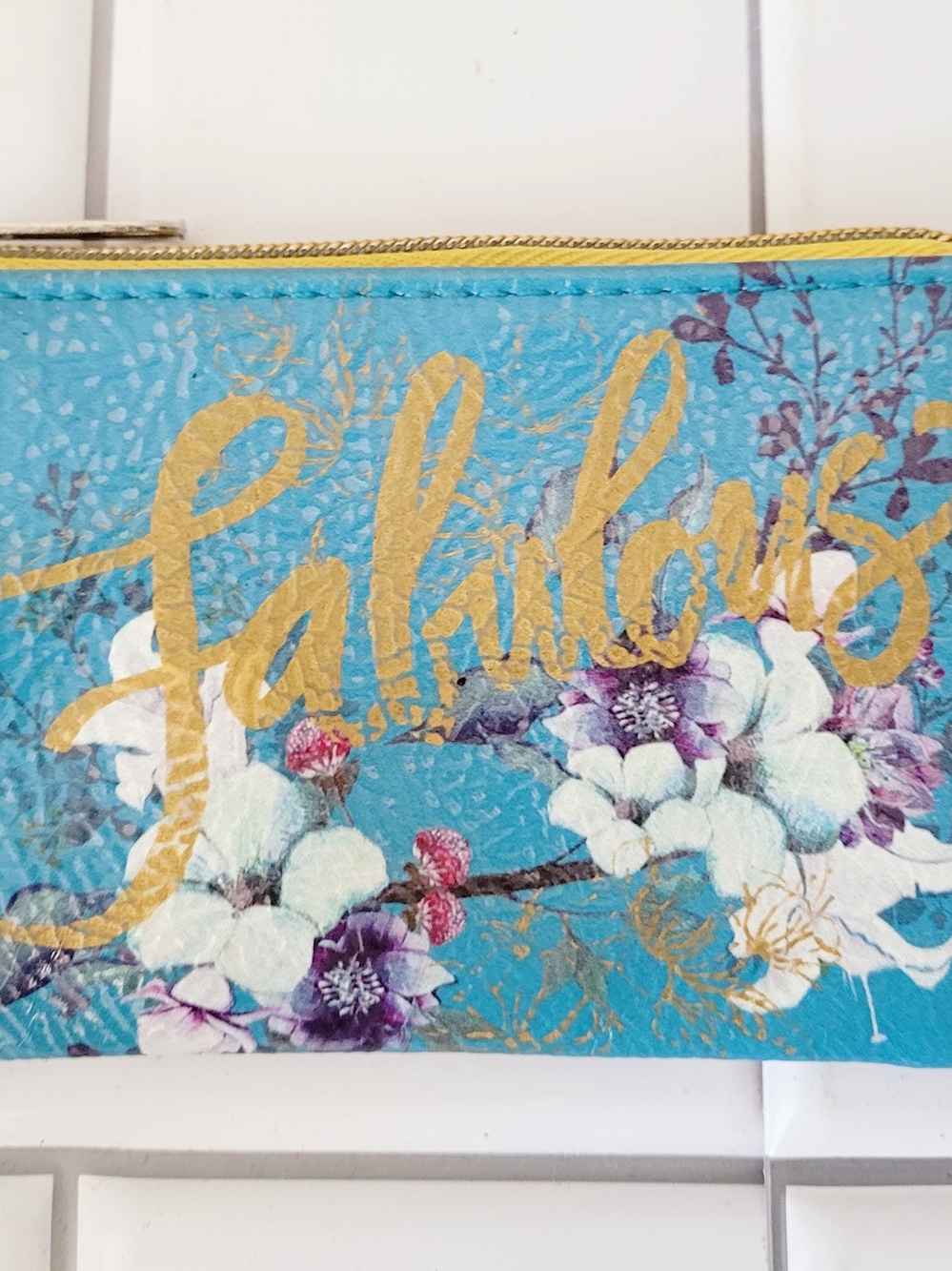 Fabulous Floral Zip Pouch - Turquoise Coin Purse